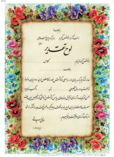 تقدیرنامه برجسته اکلیلی B5 کد 282